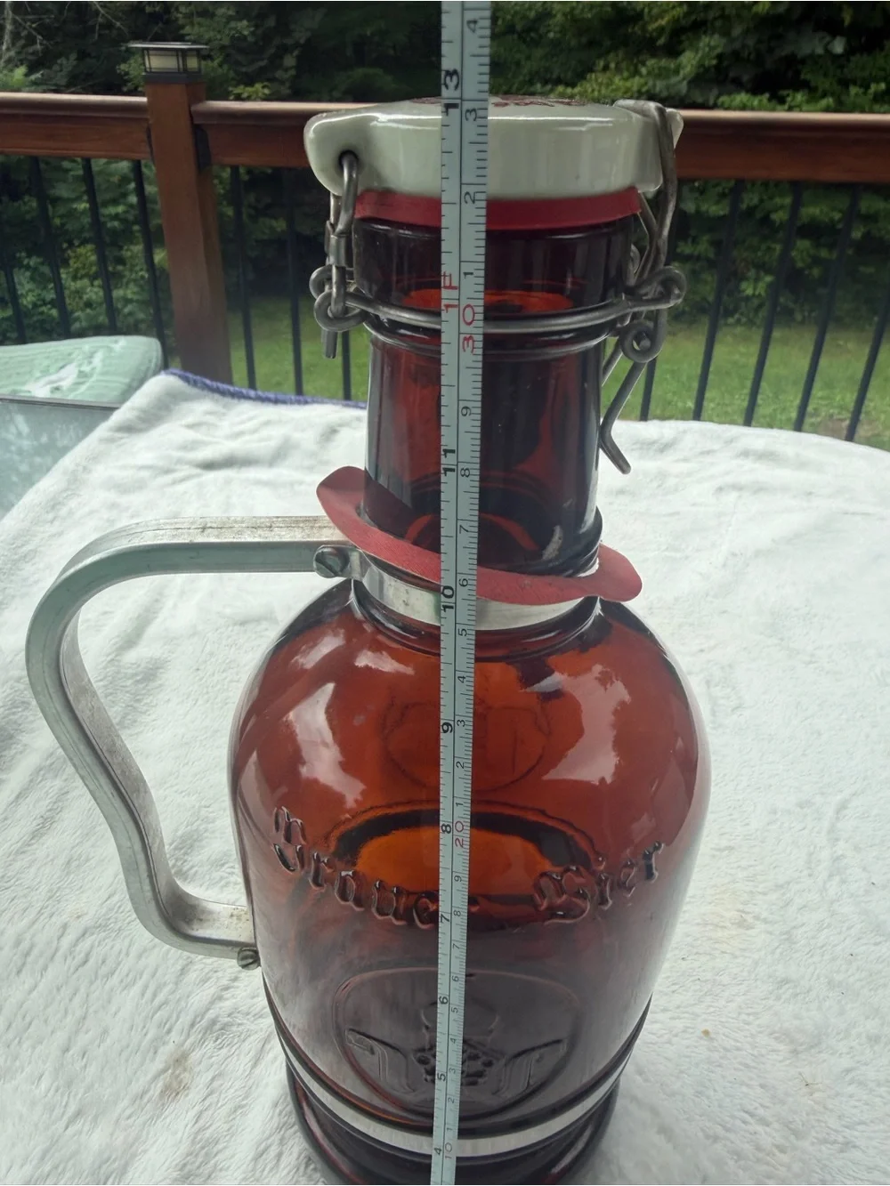 Vintage Altenmunster Brauer Bier German Beer Growler Bottle Amber Glass Handle2L